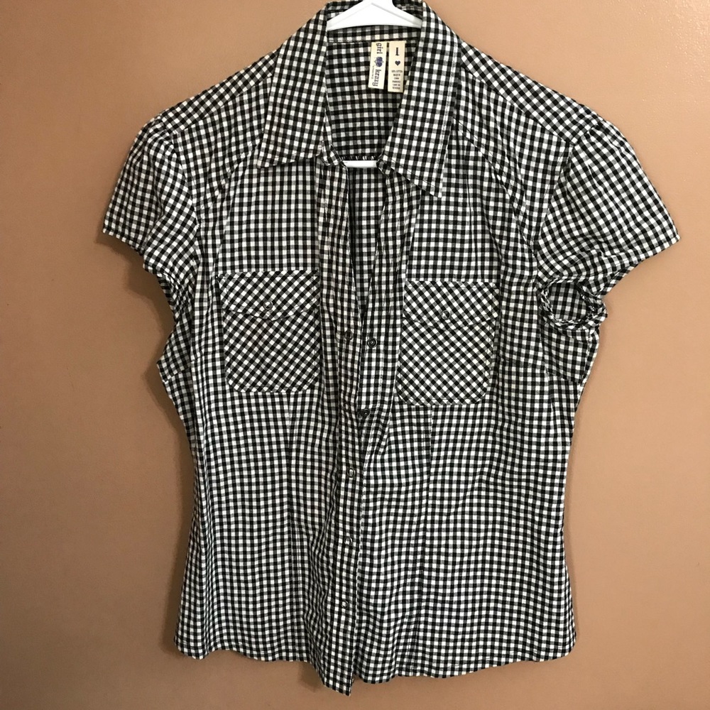 Black and White Checker Short Sleeve Button Down